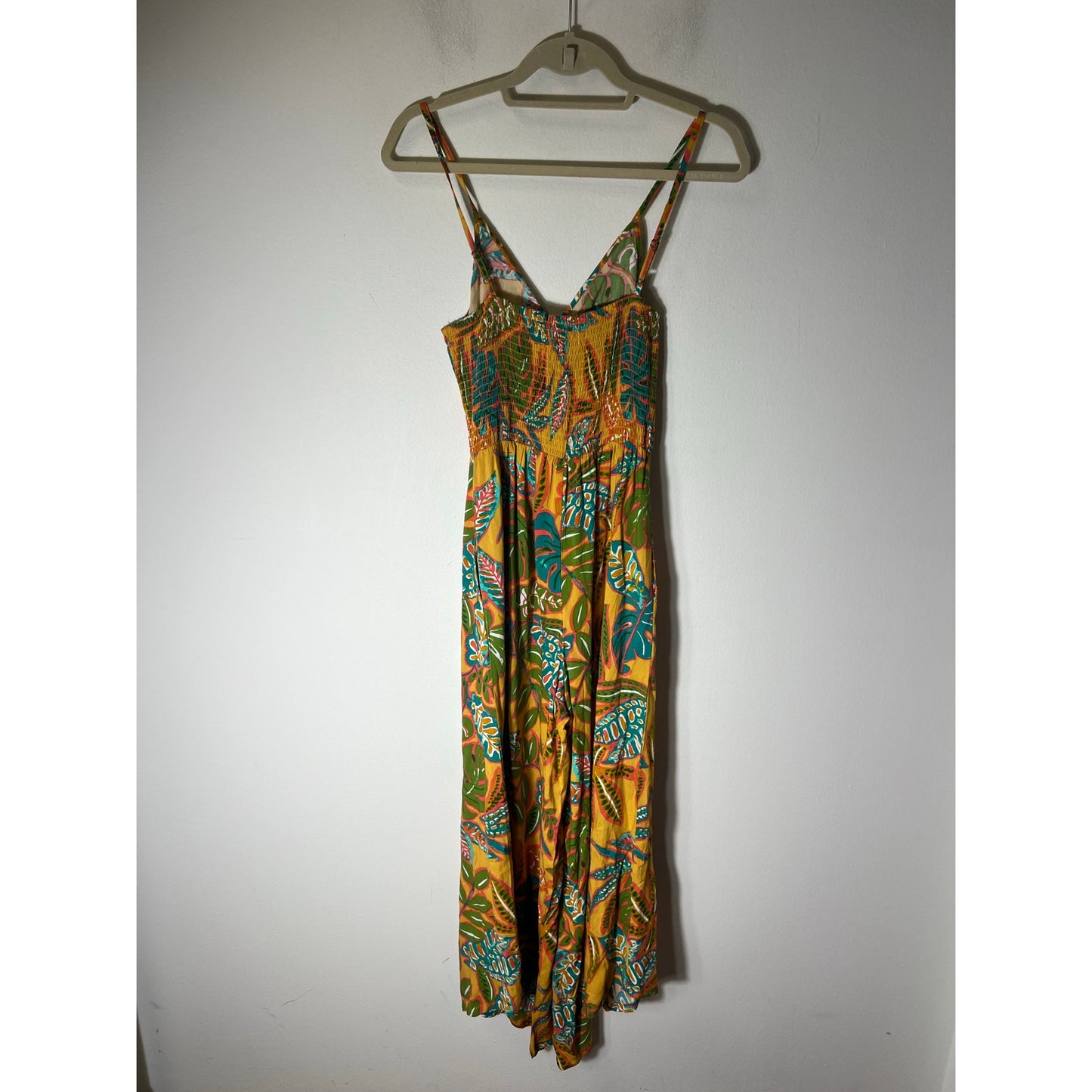 Japna Yellow and Teal Palm Spaghetti Strap Maxi Dress Sz S