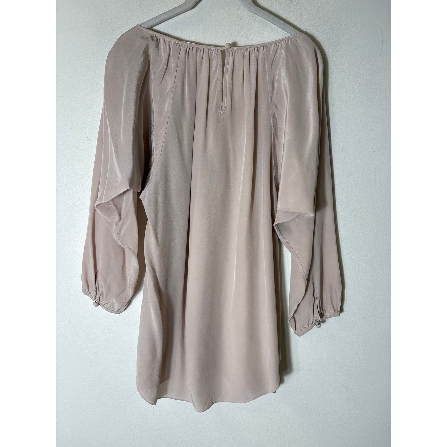 Rebecca Taylor Pinkish Tan Long Sleeve Beaded Silk Shirt Sz 2