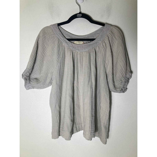 STARK Gray Boat Neck Short Sleeve Cotton Gauze Shirt Sz S
