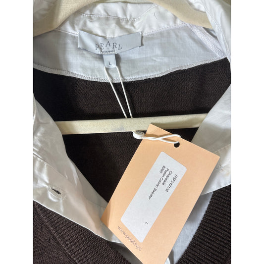 NWT Pearl by Lela Rose Chocolate Poplin Combo Sweater Sz L