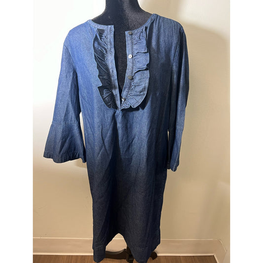NWT James Blue Chambray Ruffle Shift Dress Sz 14