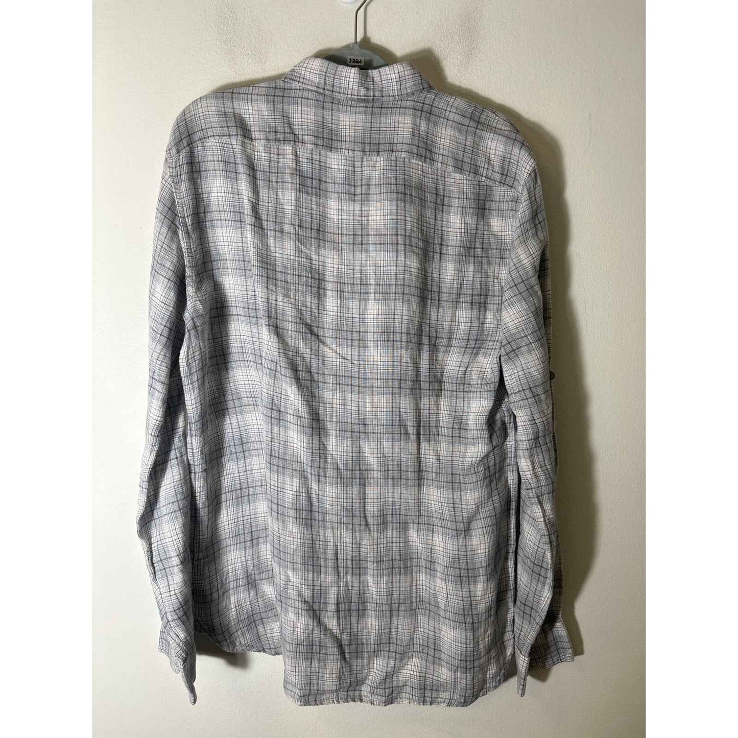 Men's John Varvatos Greenish Gray Plaid Long Sleeve Linen Shirt Sz M