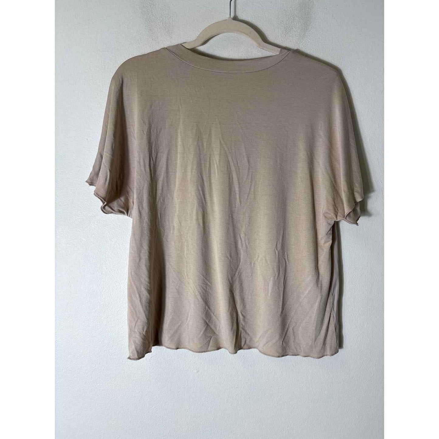 Lola & Sophie Taupe Cap Sleeve Mixed Media Crew Neck Shirt Sz XS