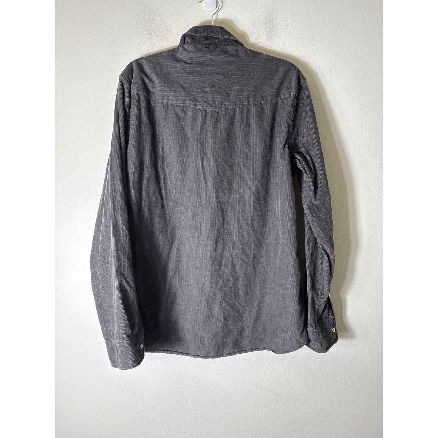 Men's Criquet Dark Gray Cordoroy Long Sleeve Snap Front Collared Shirt Sz L