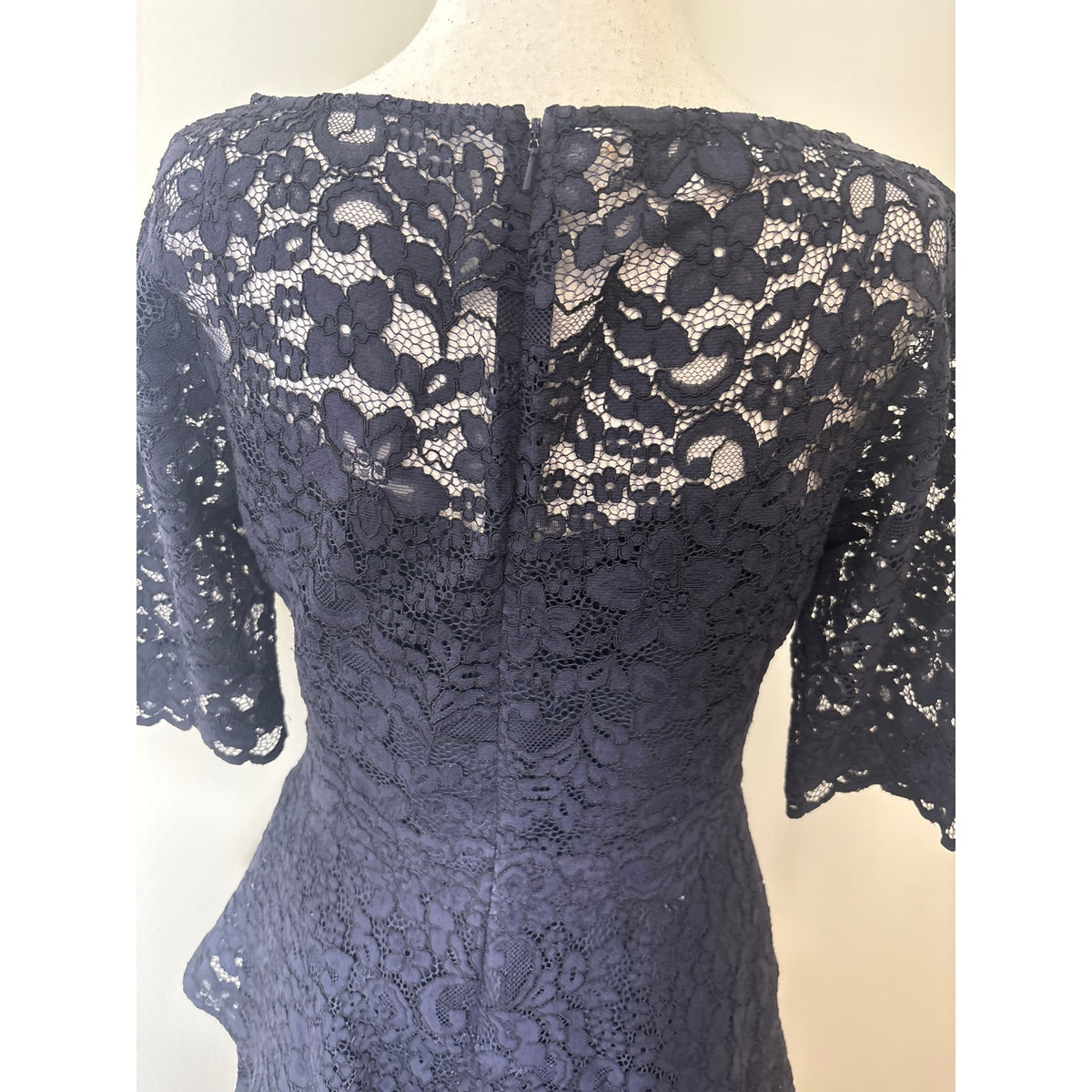 Teri Jon Navy Lace Tiered Midi Dress Sz 6