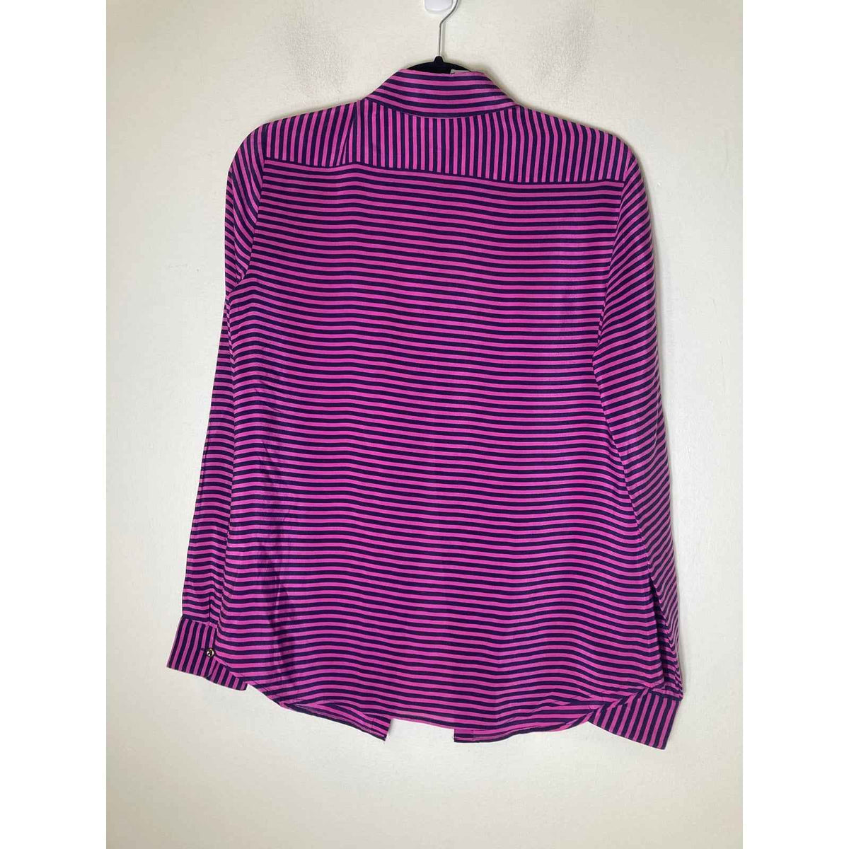 Banana Republic Fushia and Black Strip Silk Button Up Long Sleeve Shirt Sz S