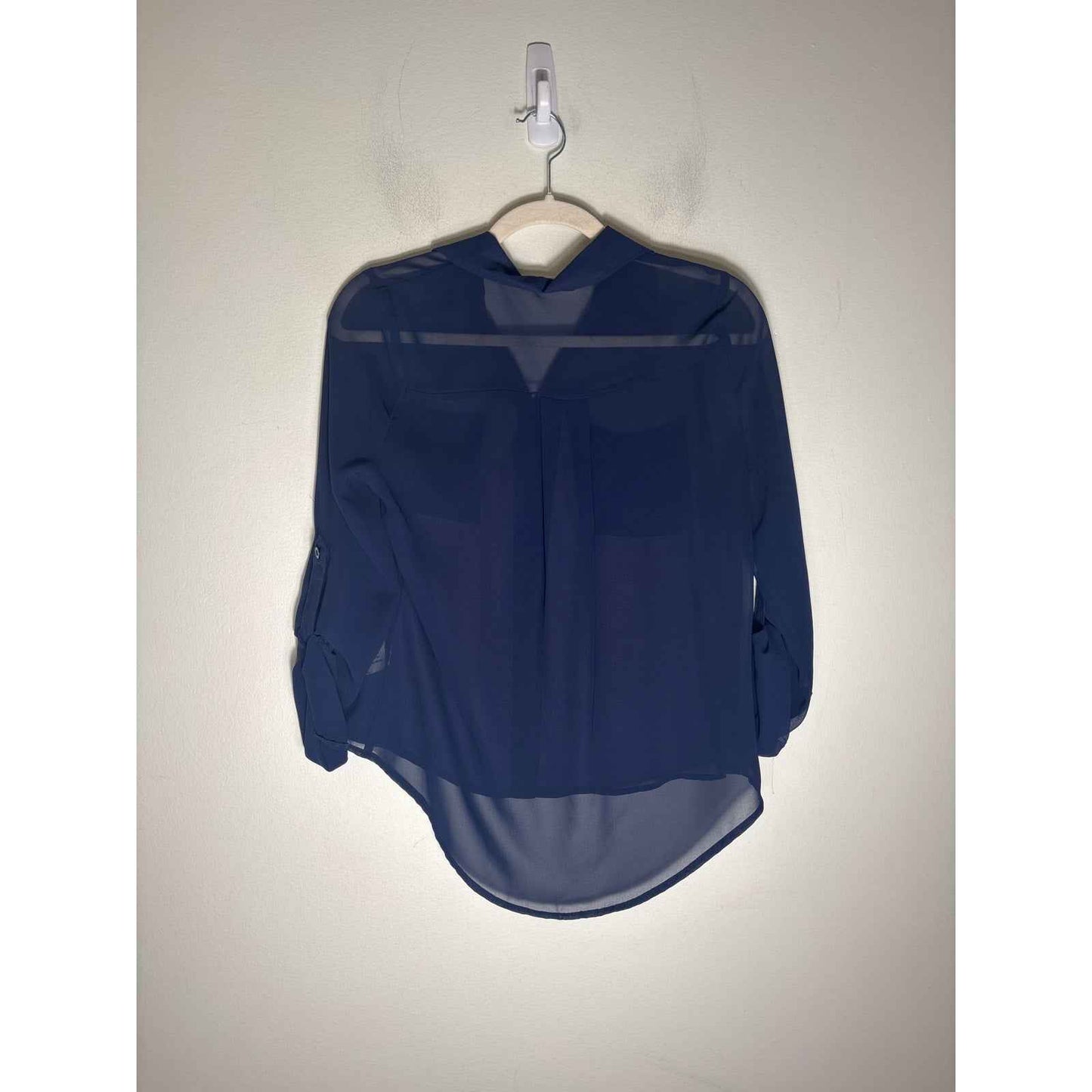 Blu Pepper Navy Long Sleeve Sheer Button Up Shirt Sz S