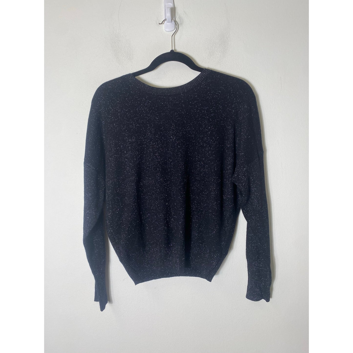 RD Style Black Shimmery Long Sleeve Open Front Crossover Cardigan Sz S/P