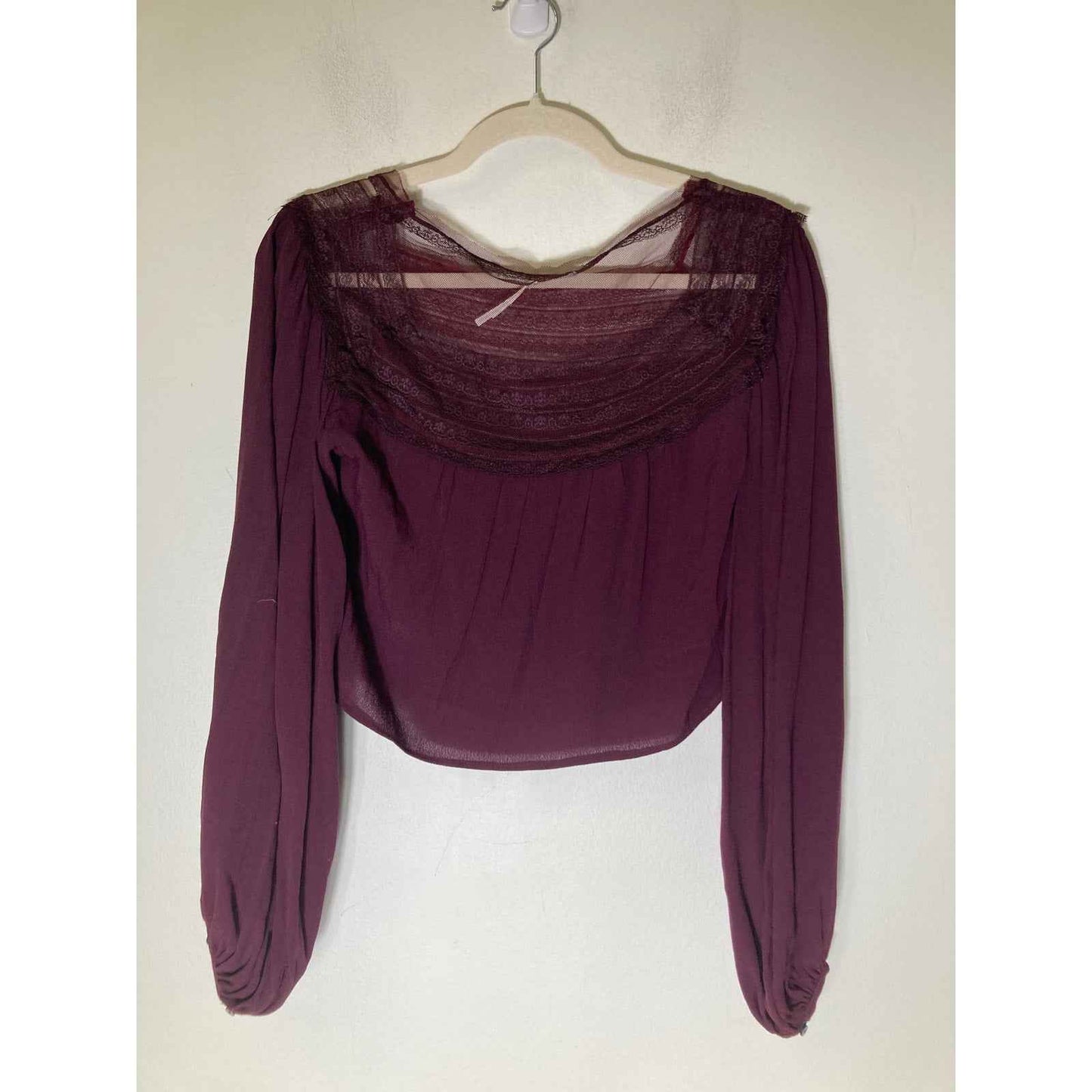 Kimchi Blue Maroon Long Sleeve Crop Top with Lace Detailing Sz S
