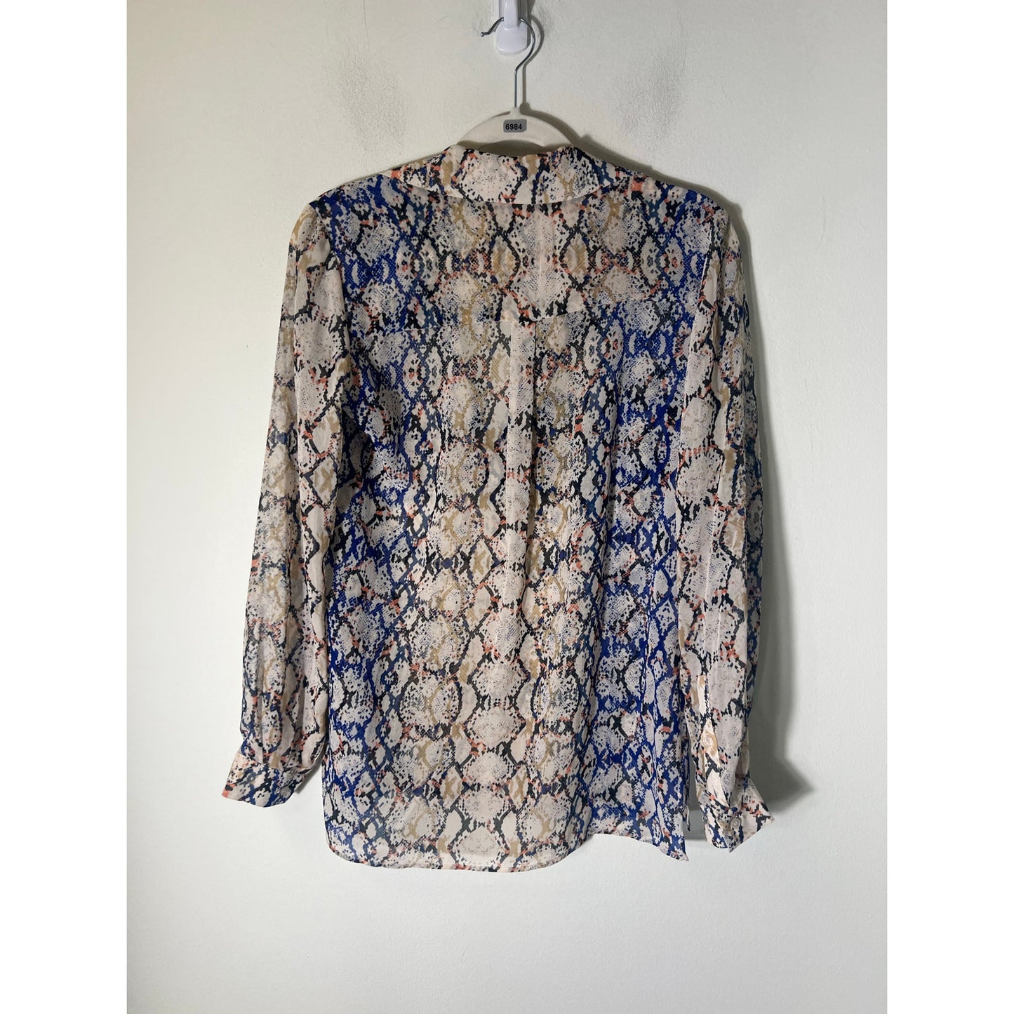 Lavendar Brown Blue Sheer Snakeskin Print Long Sleeve Shirt Sz XS
