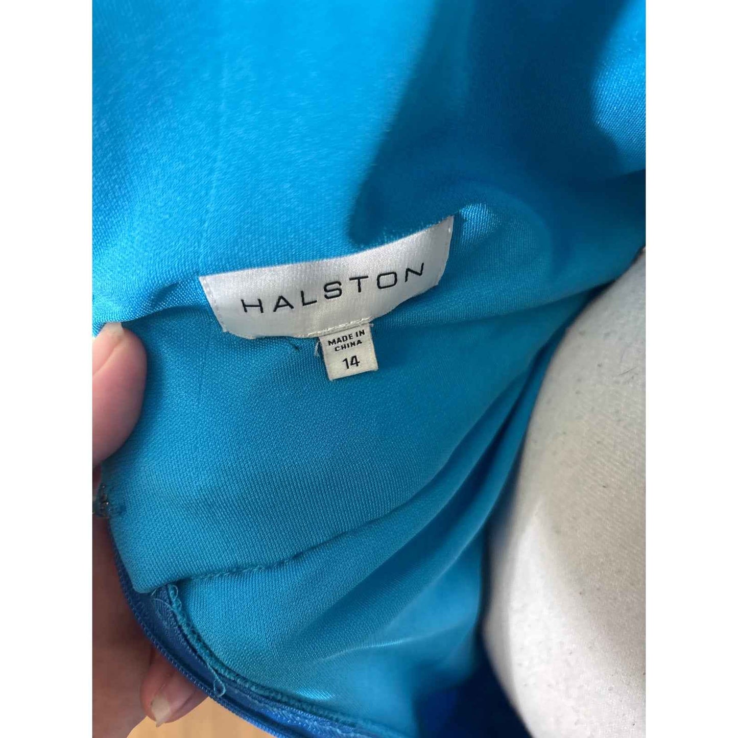 Halston Blue Draped Maxi Dress Sz 12