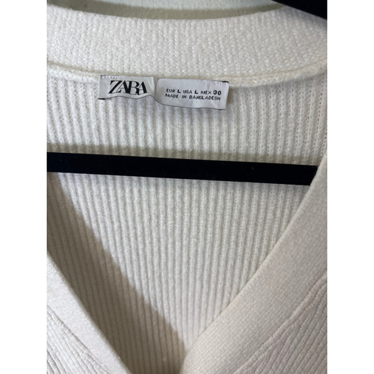 Zara Cream Long Sleeve Knit Cardigan Sweater Sz L