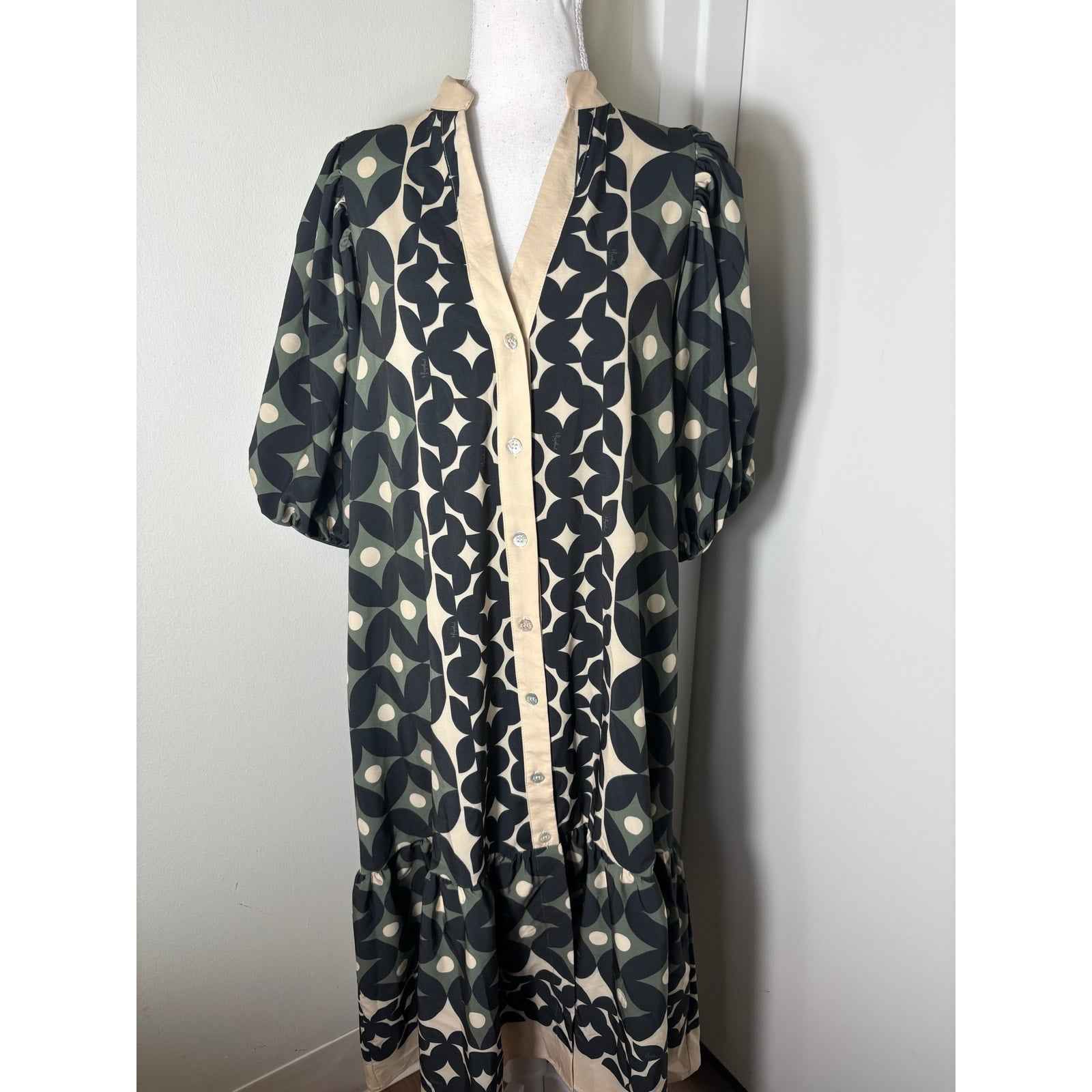 Lavi Green/Black/Cream Maxi Dress Sz XS