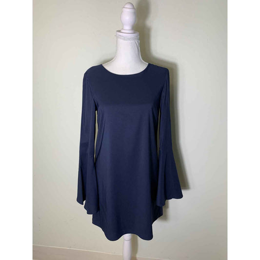 Likely Navy Blue Long Bell Sleeve Mini Shift Dress Sz 0