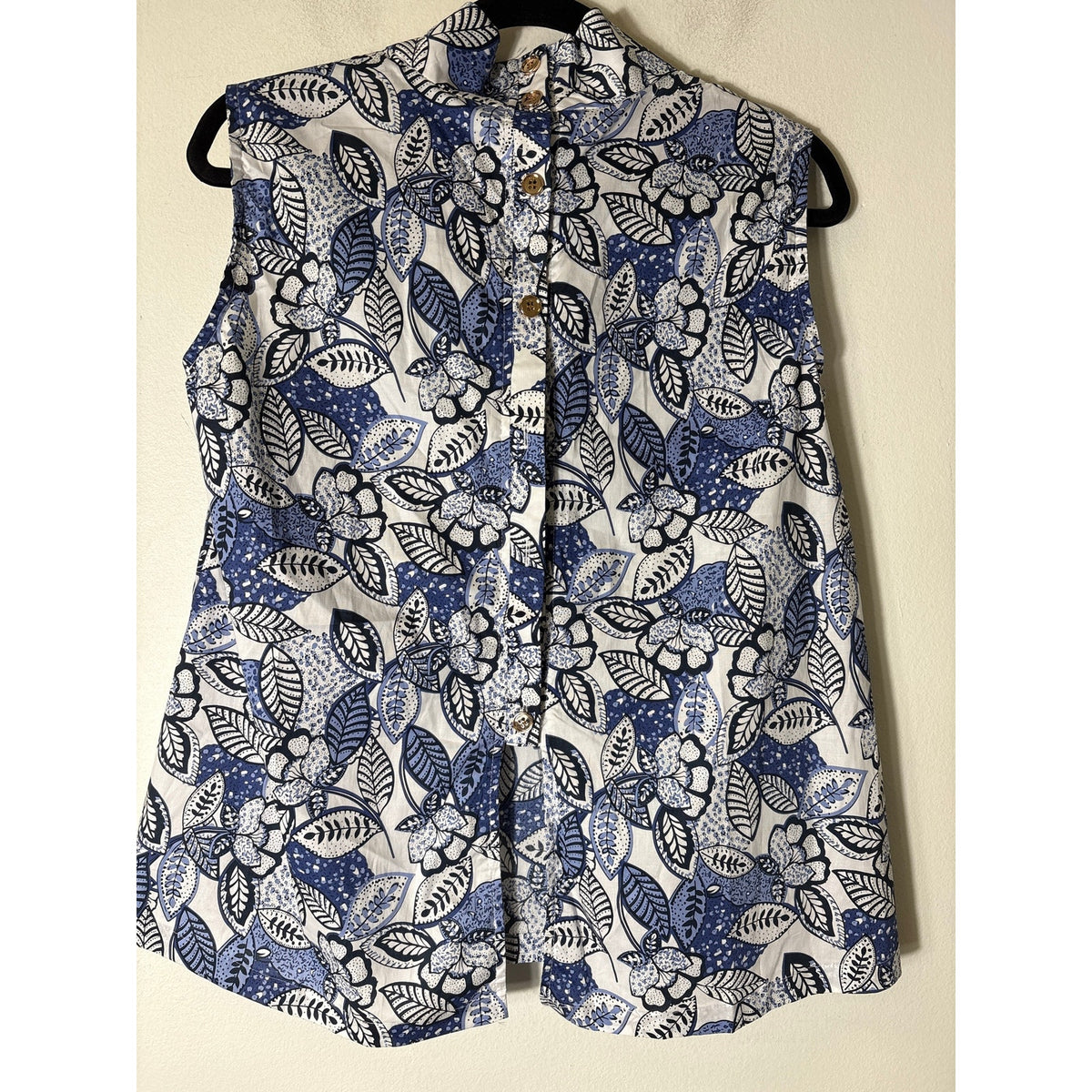 NWT Buru Sleeveless Blue Leaves Mod Top Sz S
