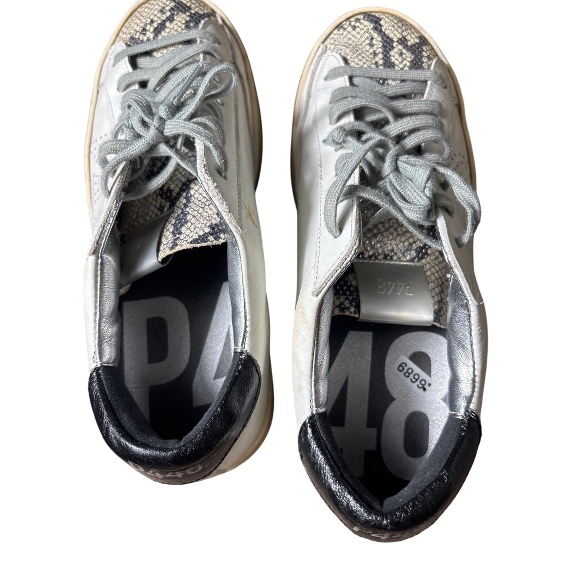 P448 White and Black w/Snake Skin Accent on Toe Tennis Shoes Sz 40 (9.5)