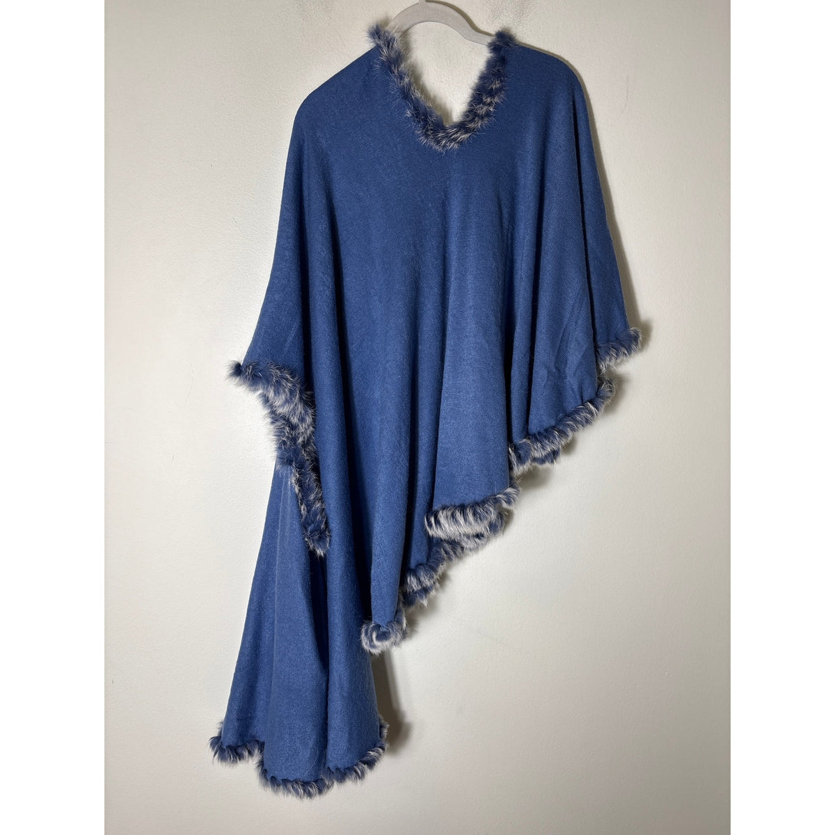 Periwinkle Blue Fur Lined ONe Shoulder Poncho Sz OS