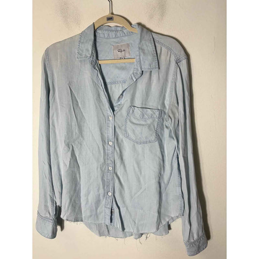 Rails LIght Blue Long Sleeve Button Up Shirt with Raw Hem Sz M