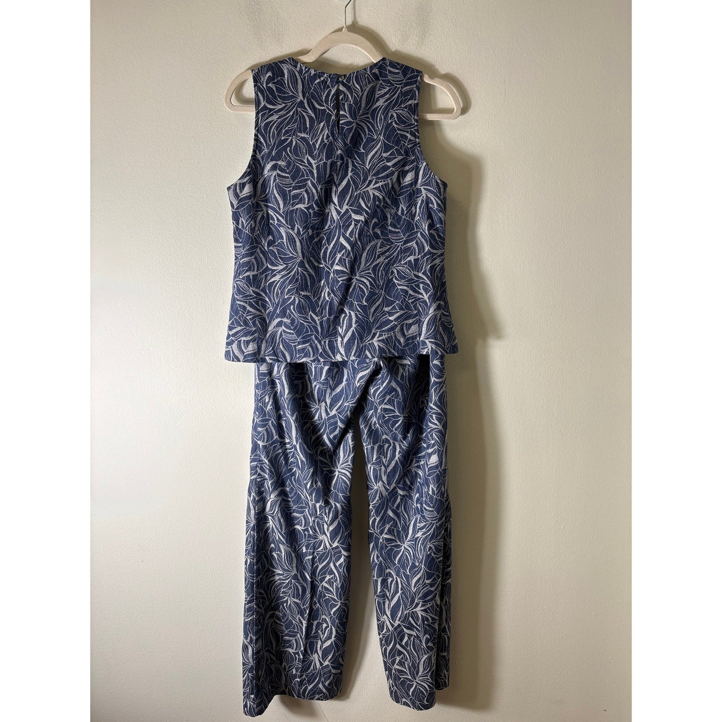 J. McLaughlin Blue Leaf Print Cotton Top and Pants Set Sz 0/S