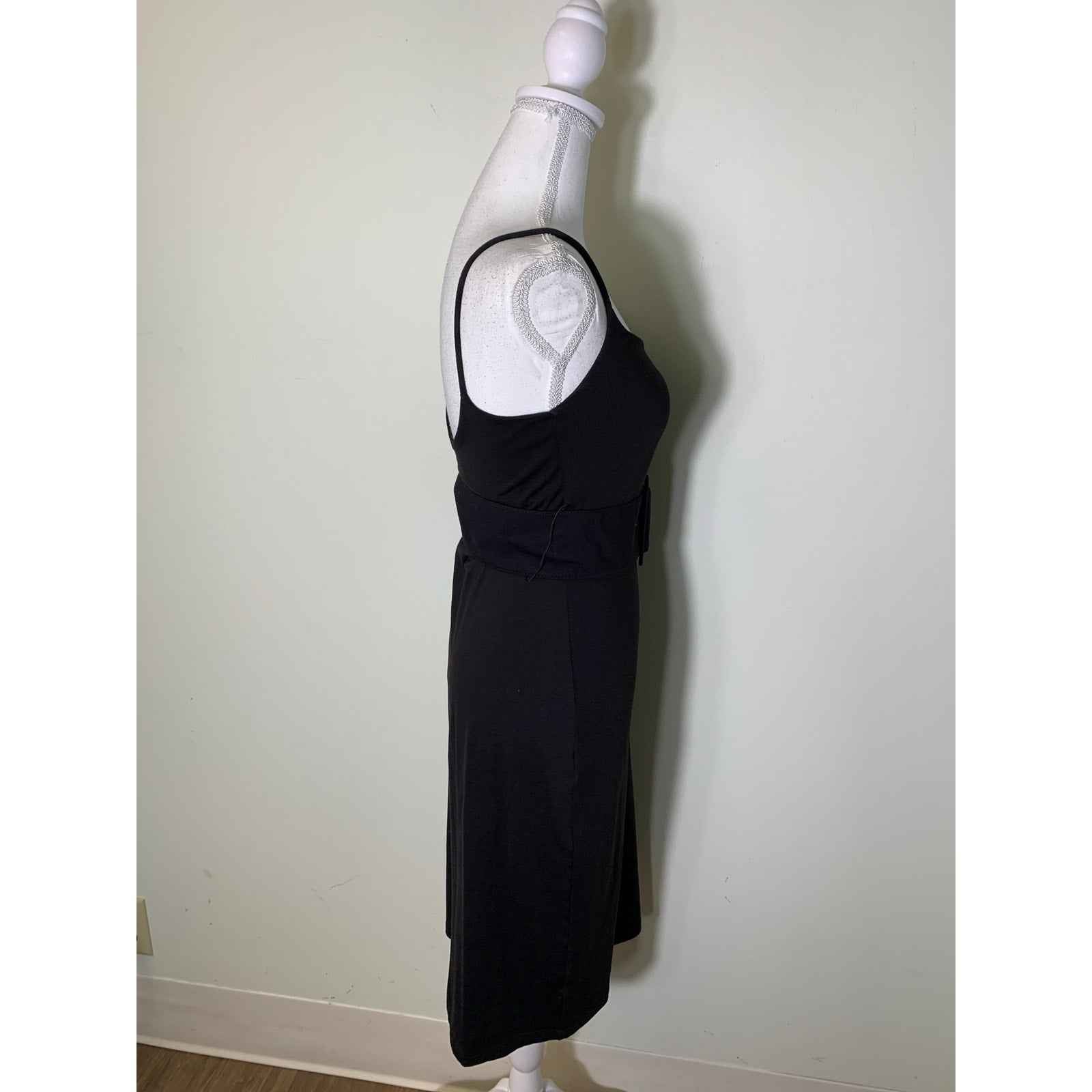 Susana Monaco Black Spaghetti Strap Belted Body Con Below The Knee Dress Sz xs