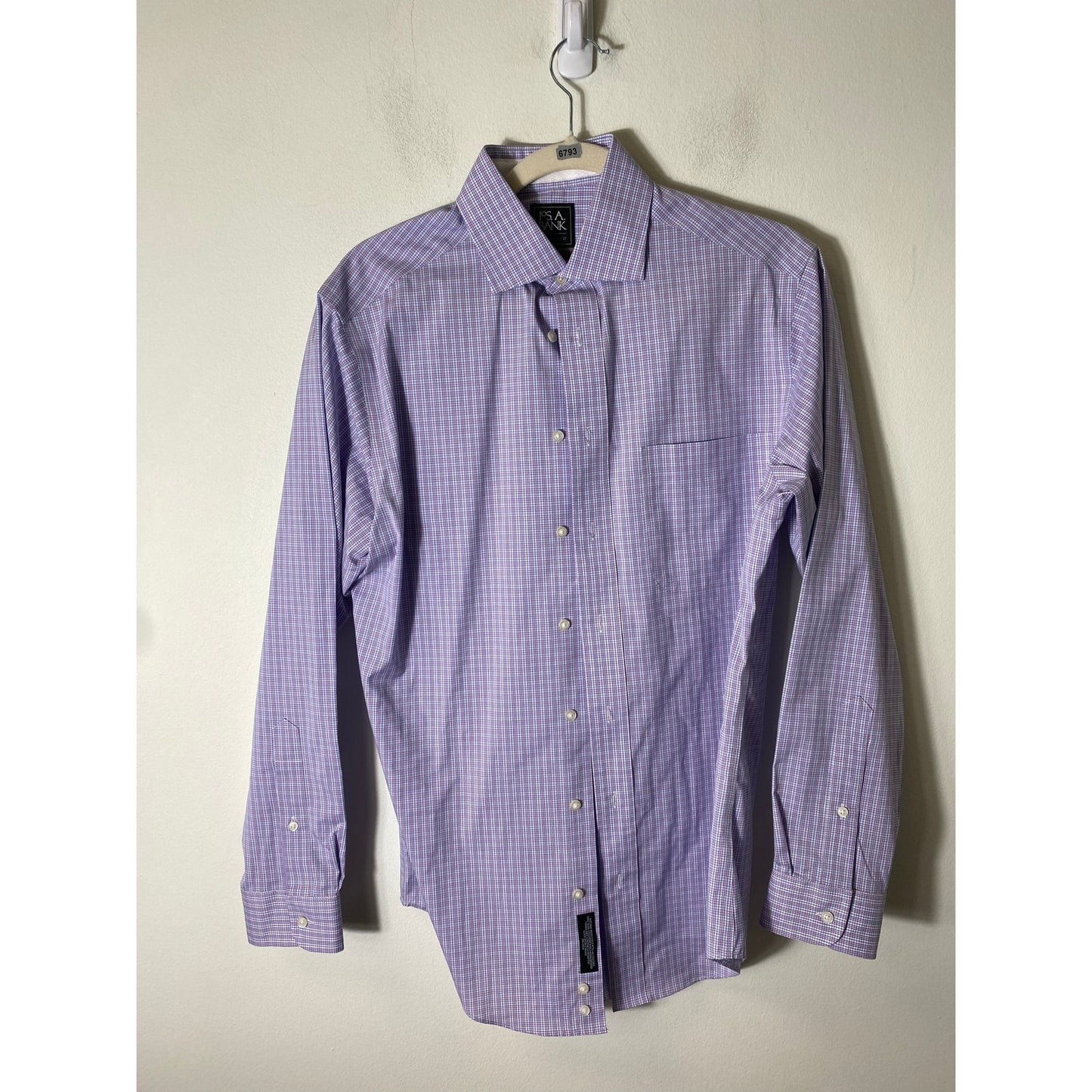 Jos A Bank Traveler Shirt Tailored Fit Sz 15-34 purple plaid.