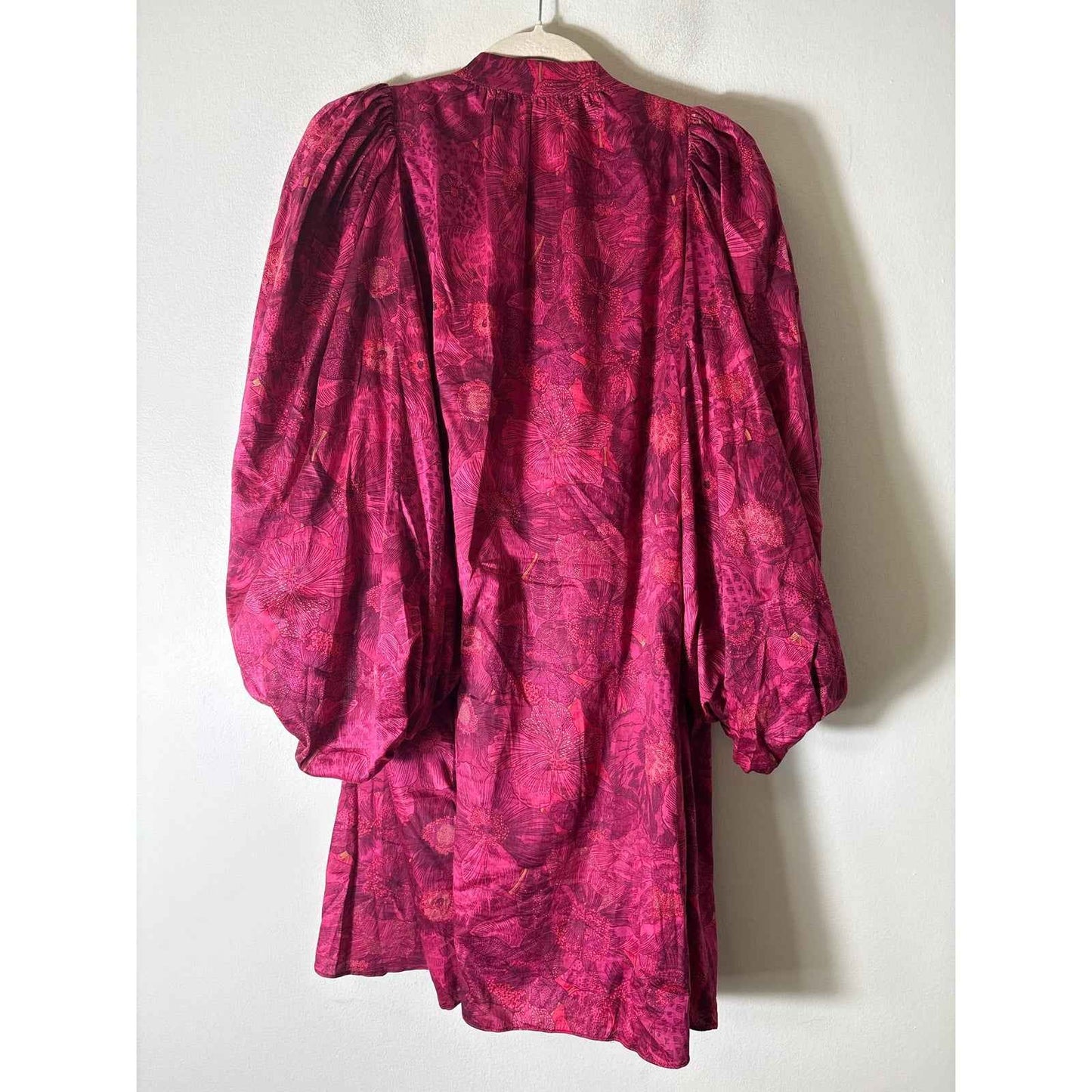Vanessa Bruno Deep Pink Floral Puff Sleeve A Line Dress Sz 40 (10)