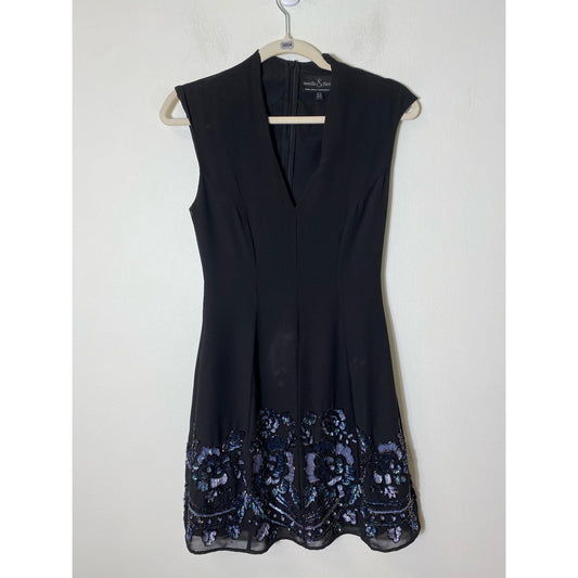 Needle & Thread Black Sleeveless Embellished Sequin Hem Dress Sz 2