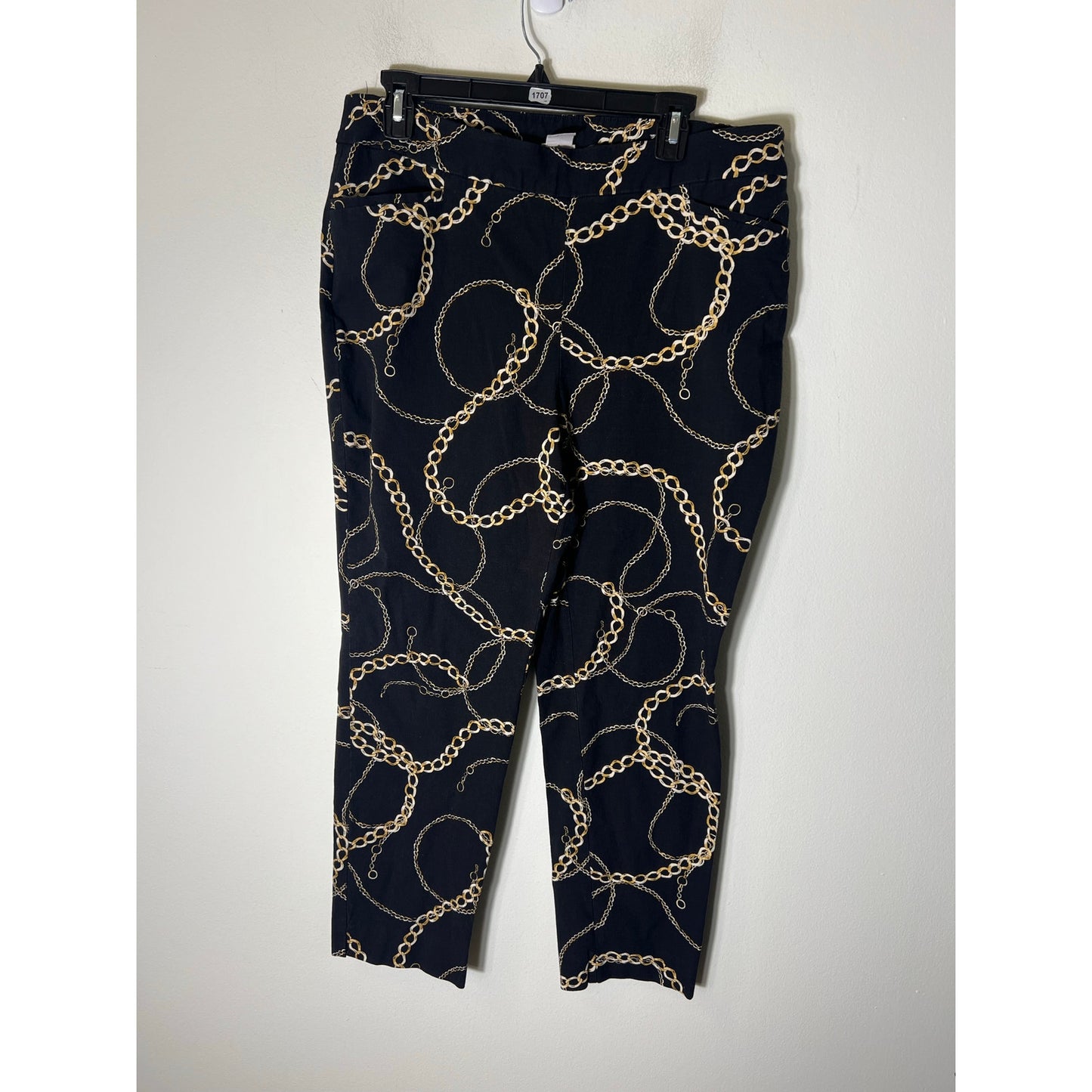 Chico's Black Gold Chain Pull On Ankle Pants Sz 14R