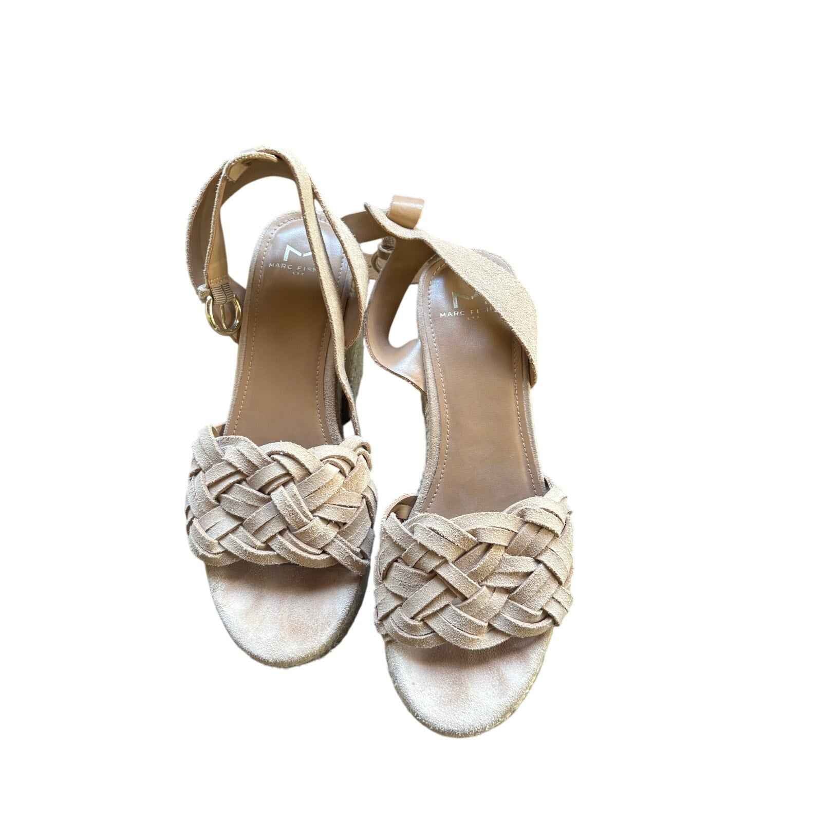 Marc Fisher Beige Woven Suede Odilia High Heel Platform Sandal sz 8.5