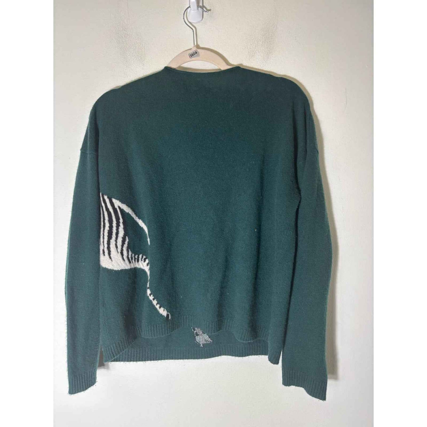 Maeve Dark Green Zebra Cashmere Long Sleeve Sweater Sz S