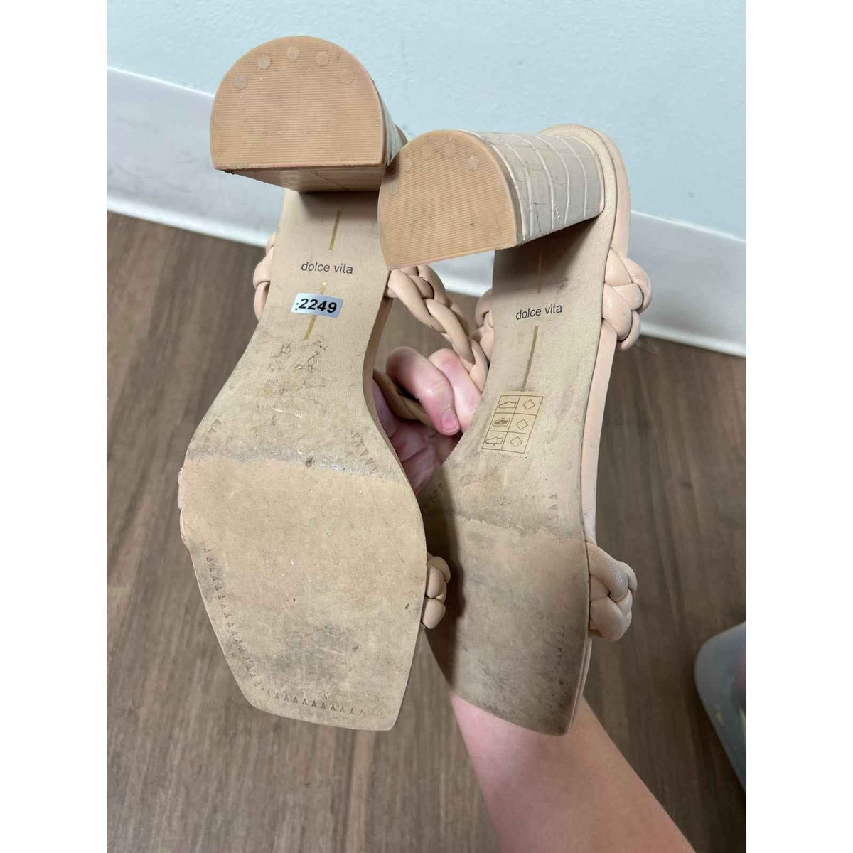 Dolce Vita Beige Braided Two Strap Sandals With Chunky Heel Sz 9.5