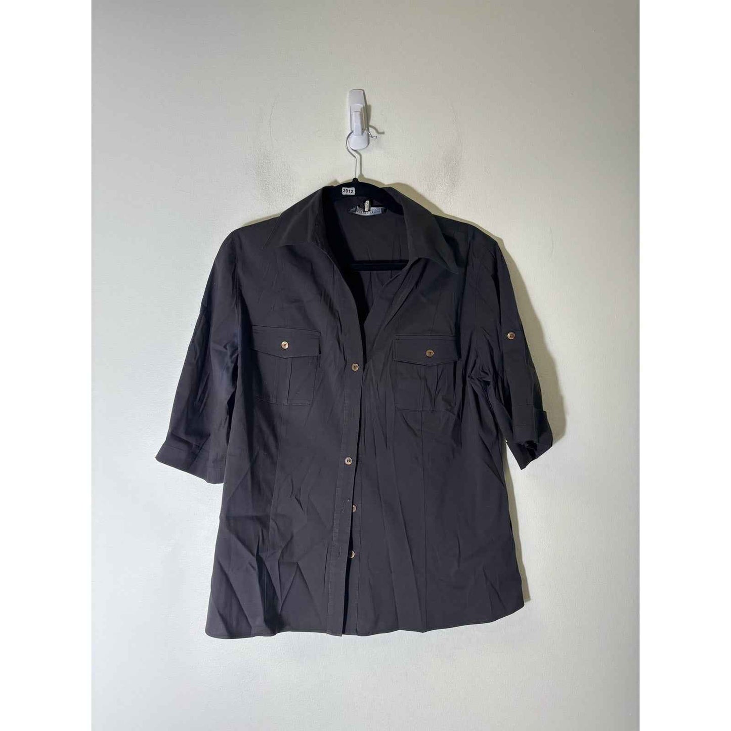 Lafayette 148 Black Half Sleeve Button Up Shirt Sz 10