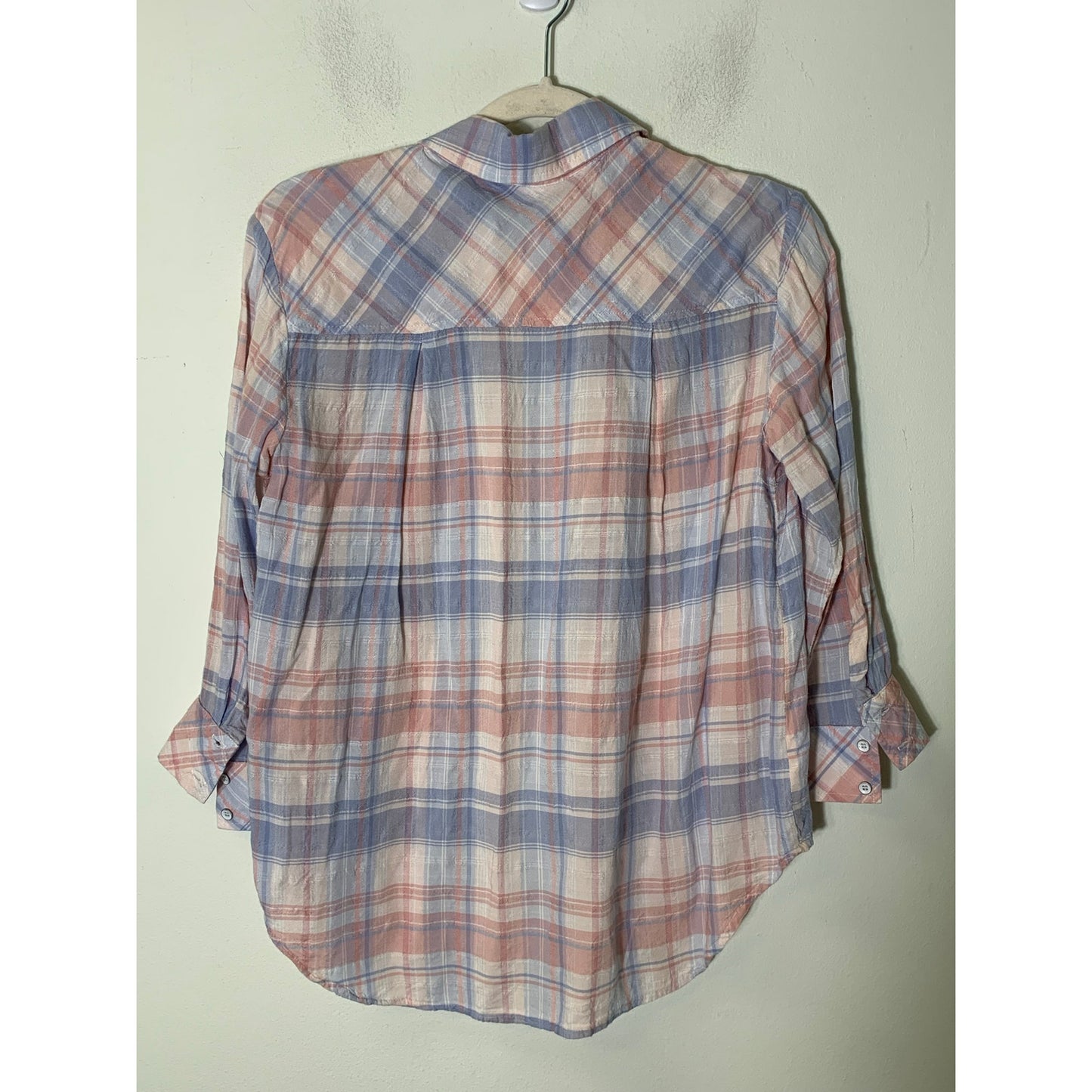 Bella Dahl Blue Pink Plaid Button Up Long Sleeve Sz XS