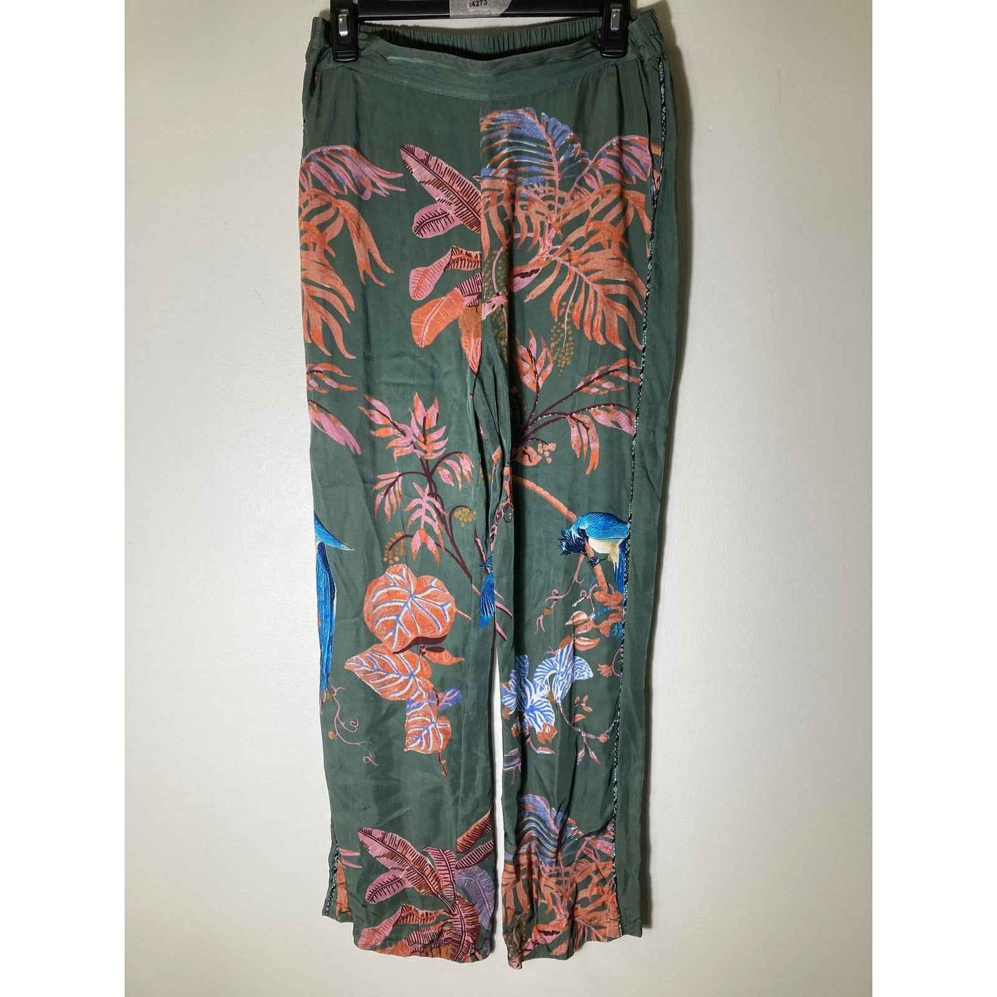 Caballero Green Tropical Pull On Viscose Pants with Pockets Sz M