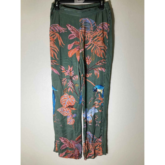 Caballero Green Tropical Pull On Viscose Pants with Pockets Sz M
