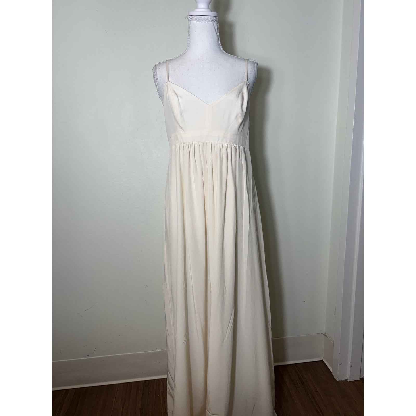 Amanda Uprichard Ivory Silk Spaghetti Strap Maxi Dress Sz L