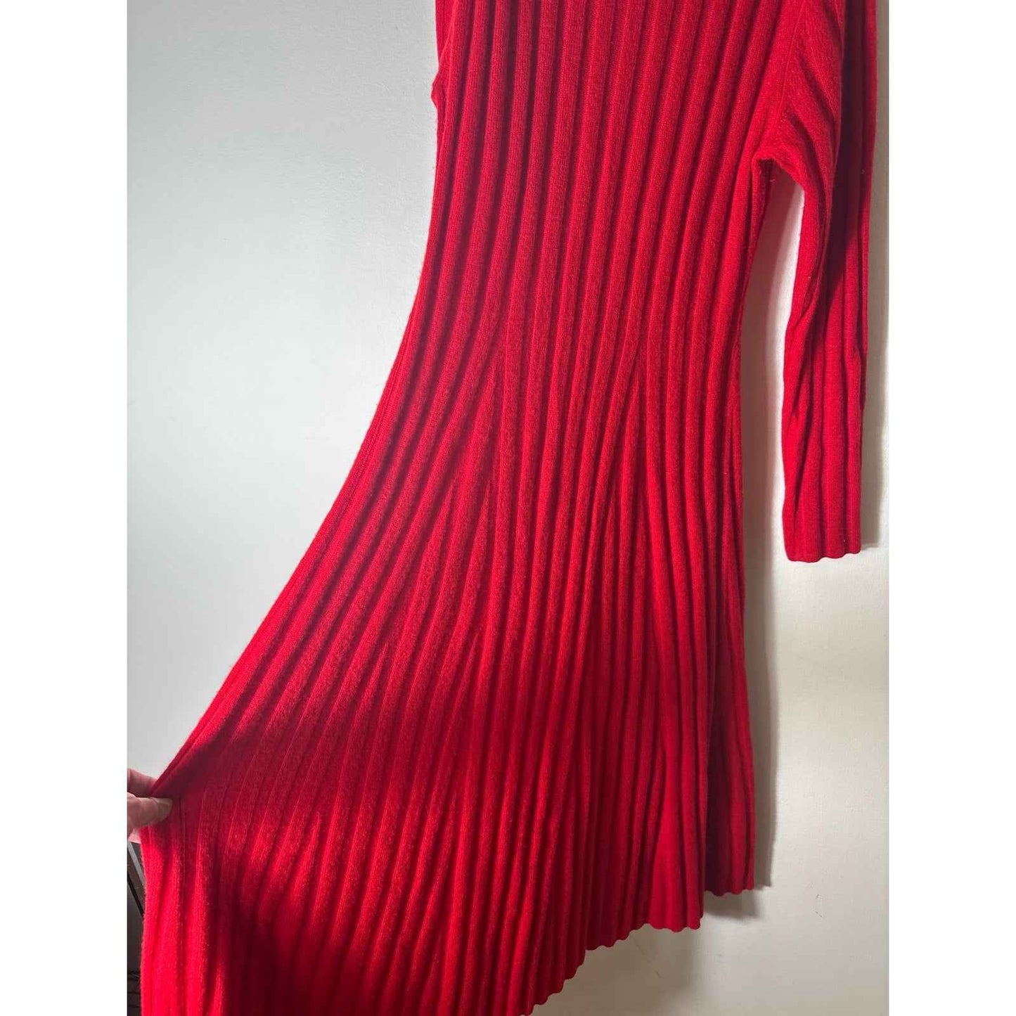 Saks Fifth Avenue Bright Red Long Sleeve Cashmere Fitted Sweater Dress Sz L