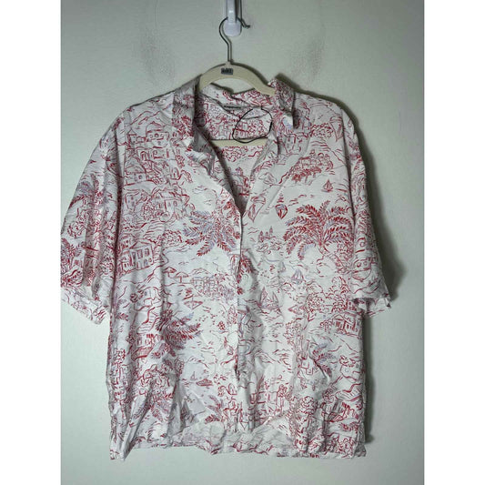 New Kappahl Red and White Vacation Scene Shirt Sz S