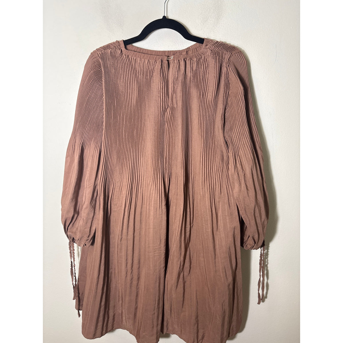 Mustard Seed Brown Long Sleeve Pleated Baby Doll Mini Dress Sz L