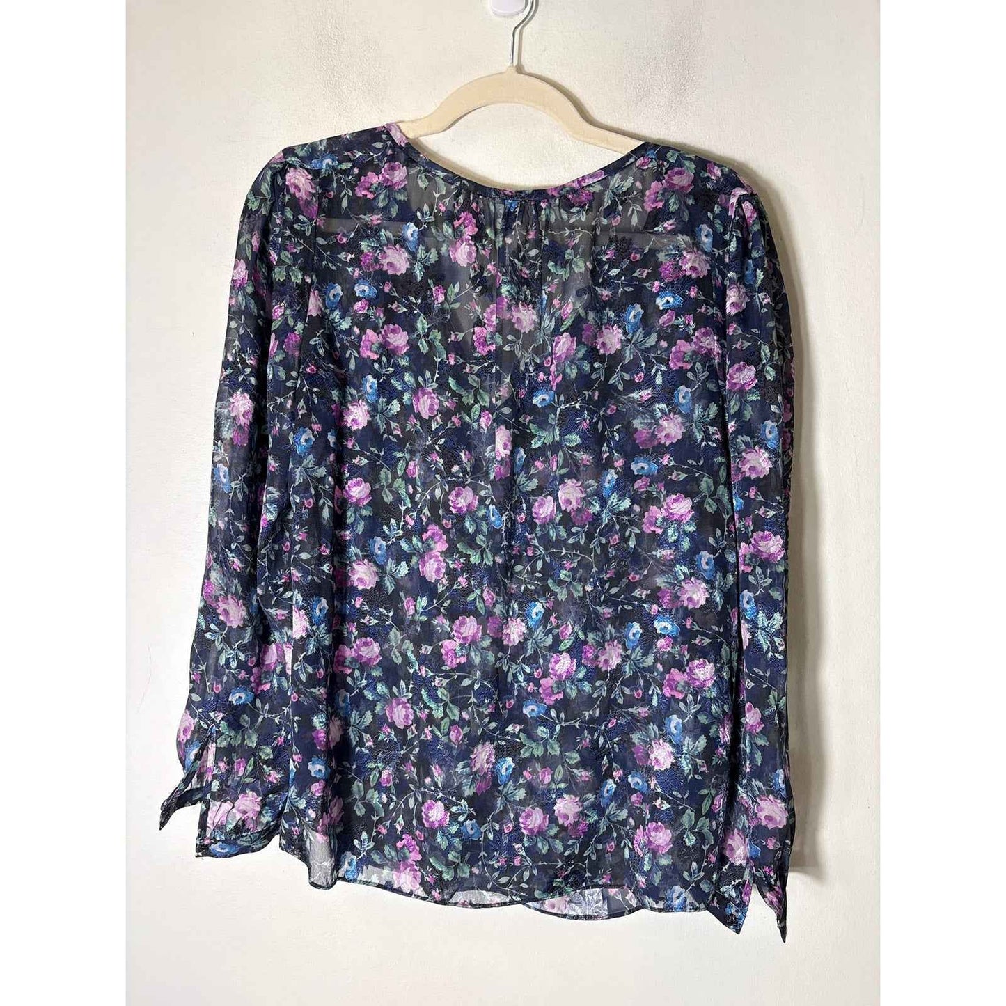 Rebecca Taylor Purple and Blue Floral Sheer Long Sleeve Shirt Sz 4