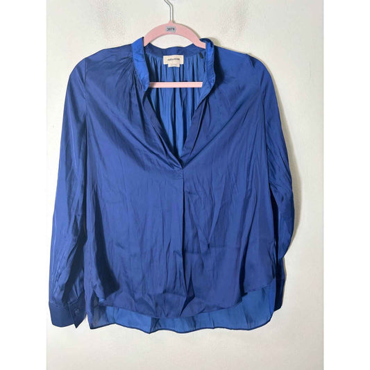 Zadig and Voltaire Dark Blue Satin Long Sleeve V-Neck Tunic Sz XS