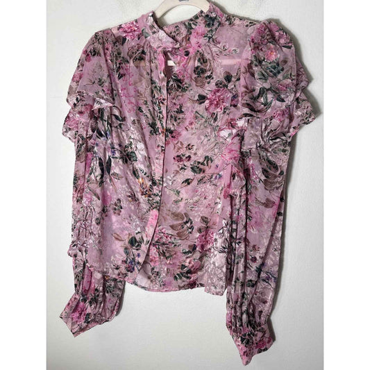 Los Angeles Atelier and Other Stories Pink Floral Long Sleeve Sheer Shirt Sz 6