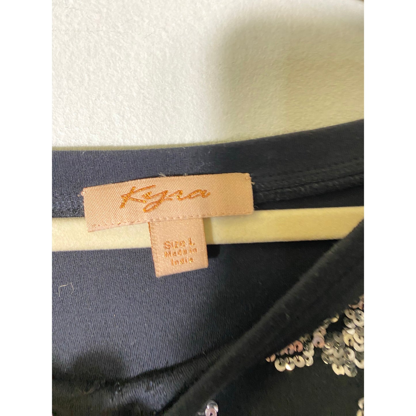 Kyra Black Knit Long Sleeve Silver Sequince Shirt Sz L