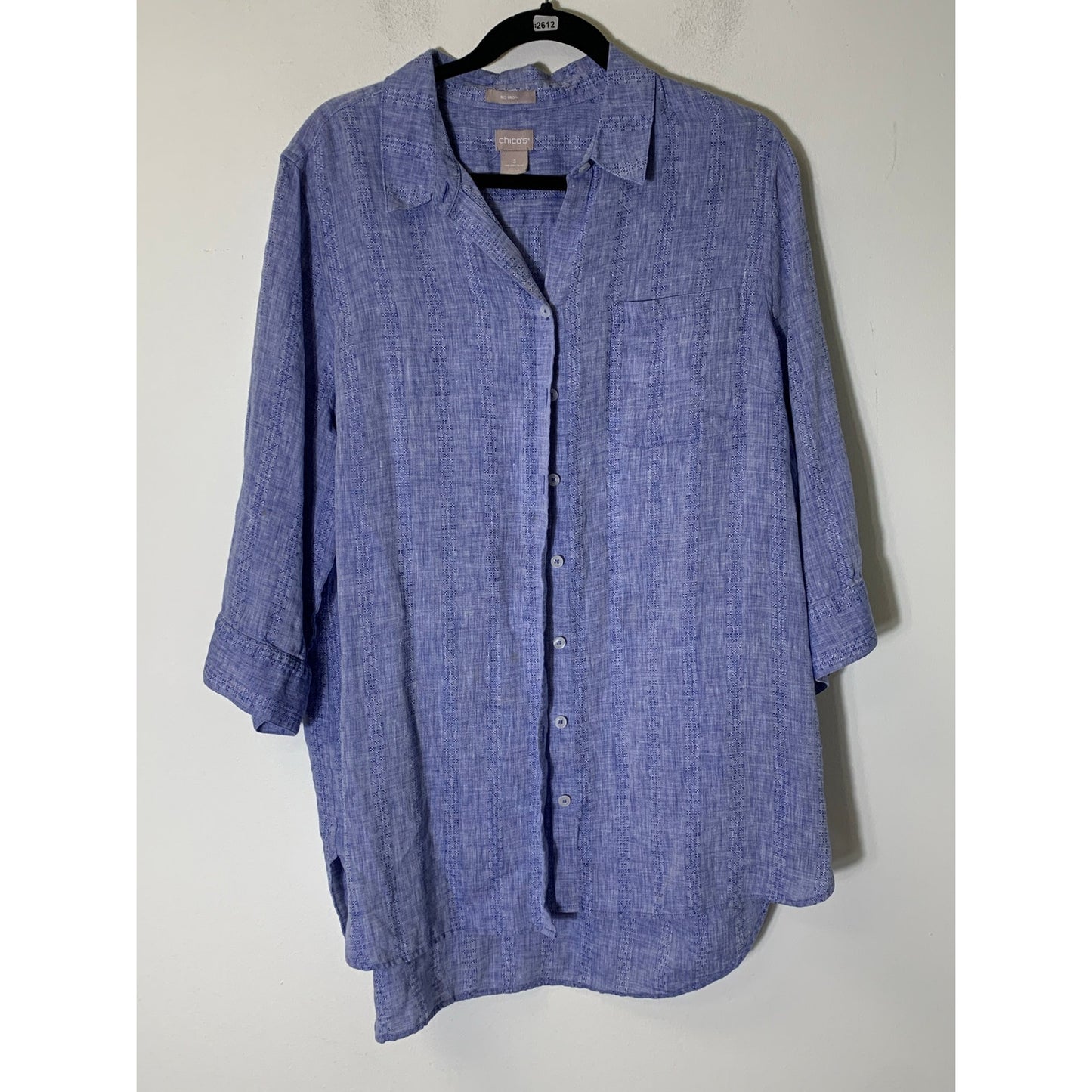 Chicos Chambray Long Sleeve No Iron Shirt Sz 3 (XL)