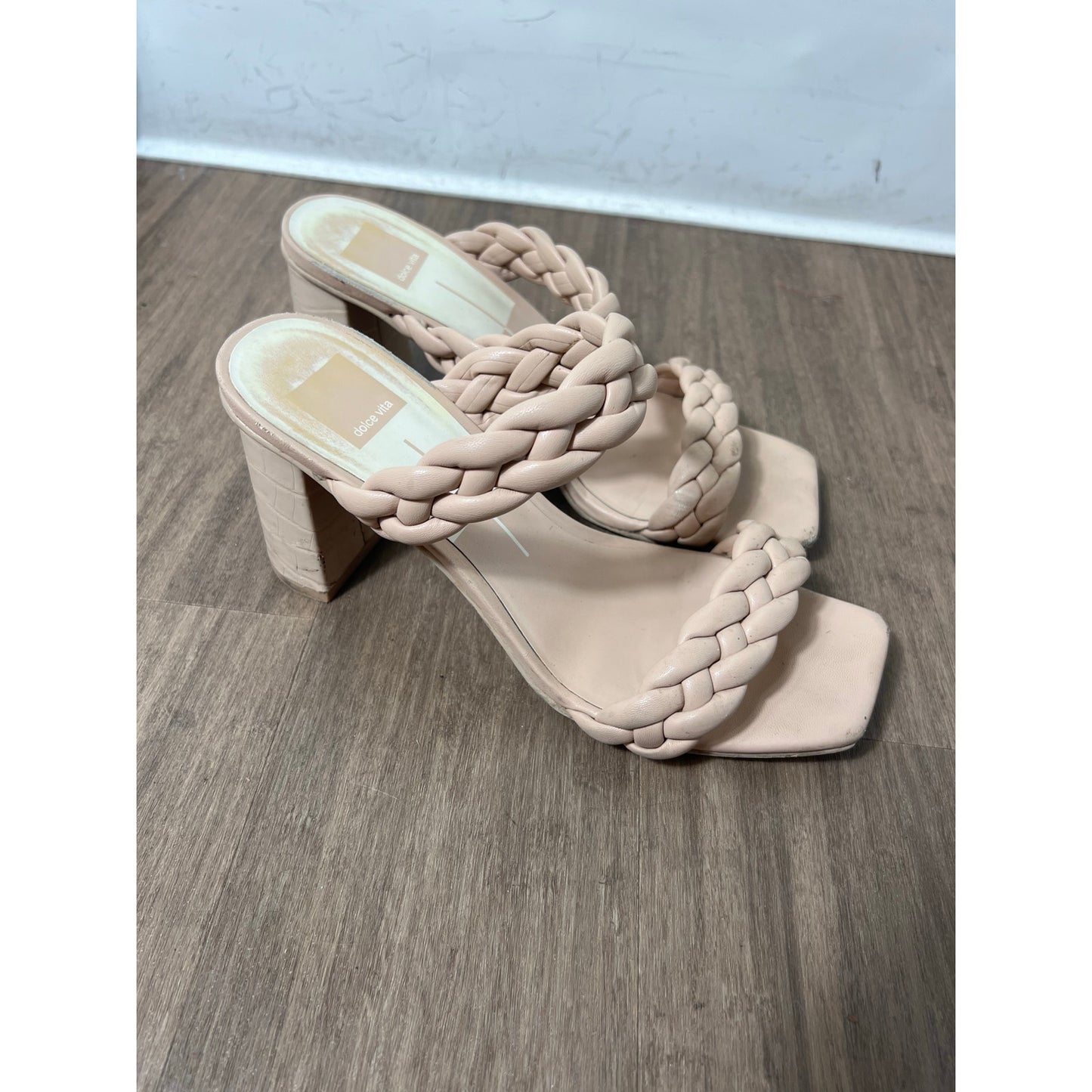 Dolce Vita Beige Braided Two Strap Sandals With Chunky Heel Sz 9.5
