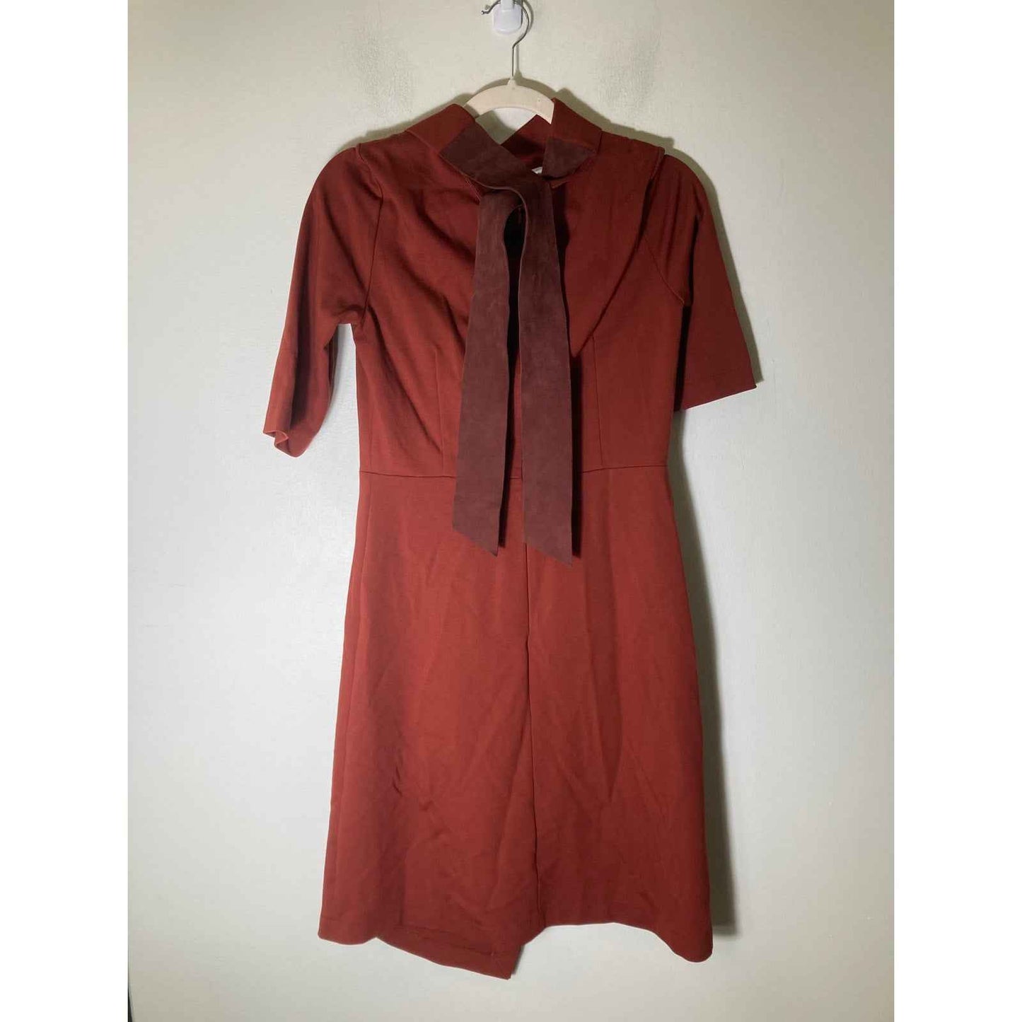 Les Copains Rust Colored 3/4 Sleeve Belted Italian Midi Dress Sz 40