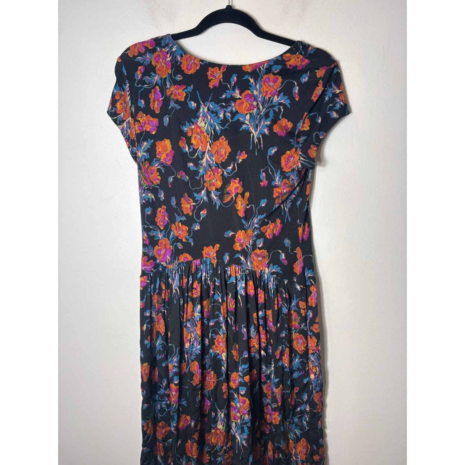Peruvian Connection Black with Orange Florals Dress Sz M
