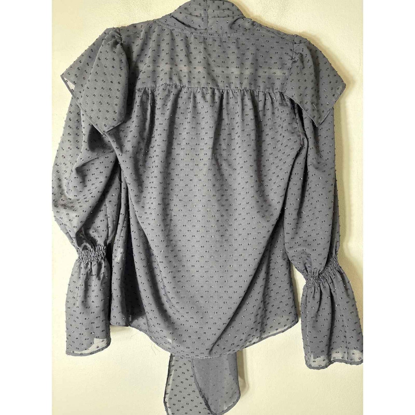 Top Shop Gray Long Boho Sleeve Sheer Button Up Top Sz 2