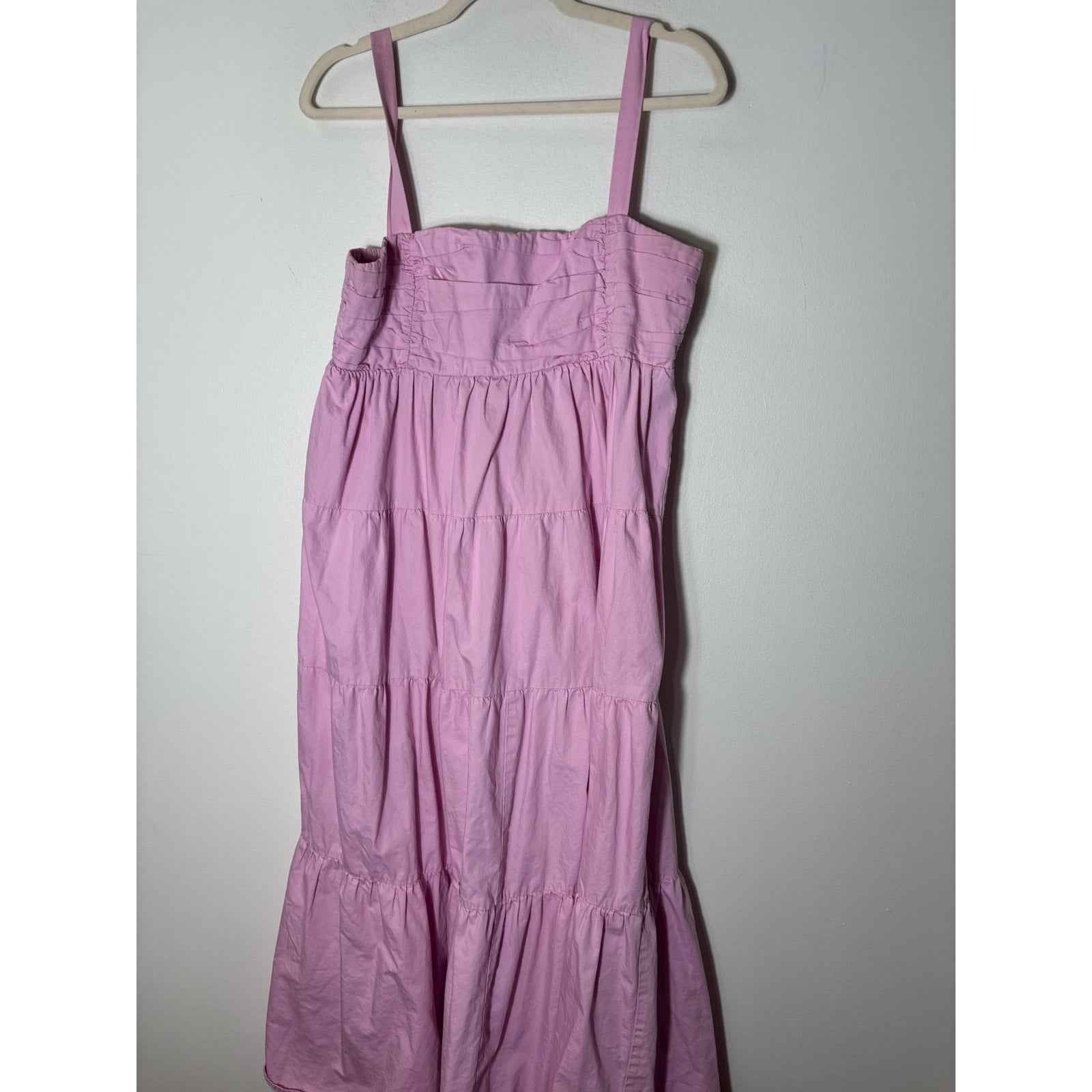 Zara Pink Cotton Tiered Summer Maxi Dress Sz XL