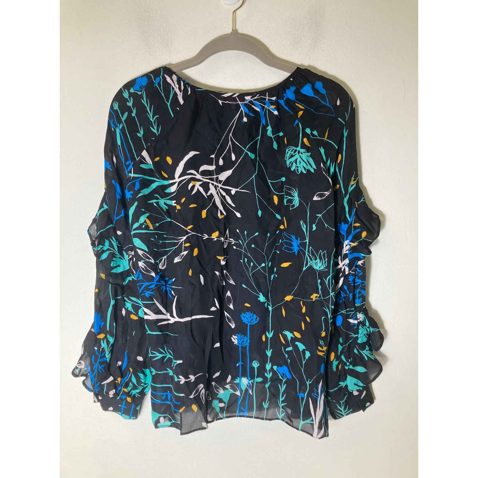 Parker Black Long Ruffle Sleeve Semi Sheer Shirt Sz XS